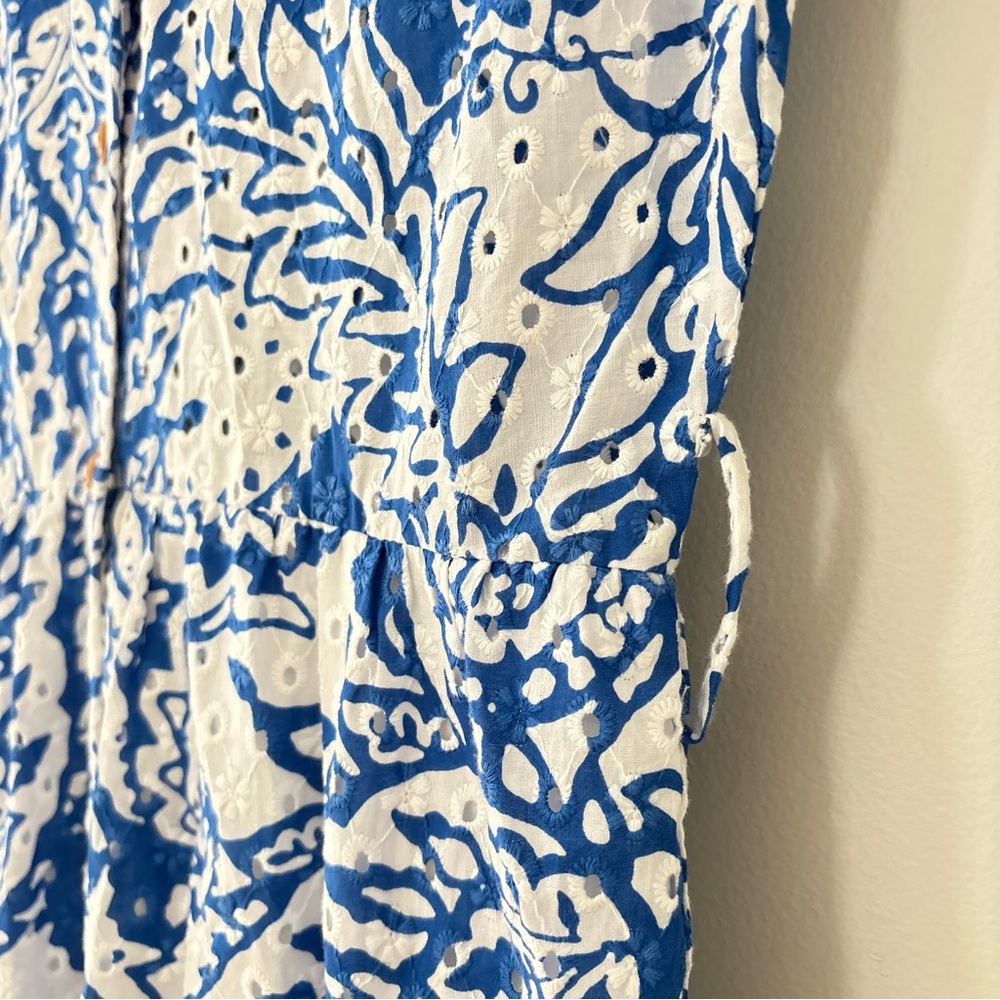 Zara Eyelet Blue White Paisley Summer Midi Dress Size XS Boho Vacation Dress - Picture 13 of 13